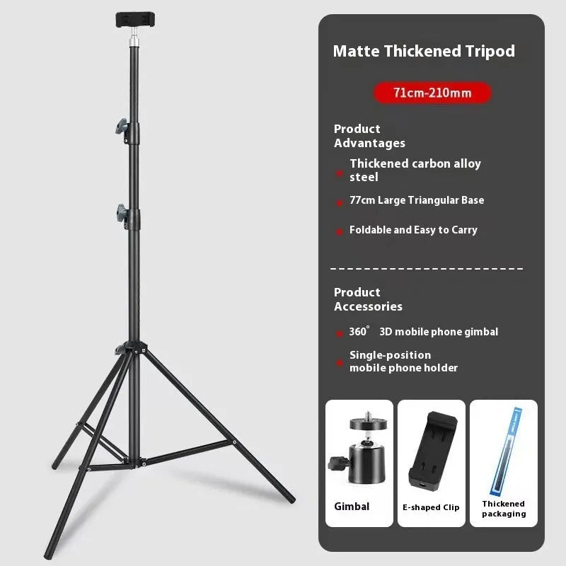 2.1m frosted carbon steel tripod light stand with mobile phone holder on floor