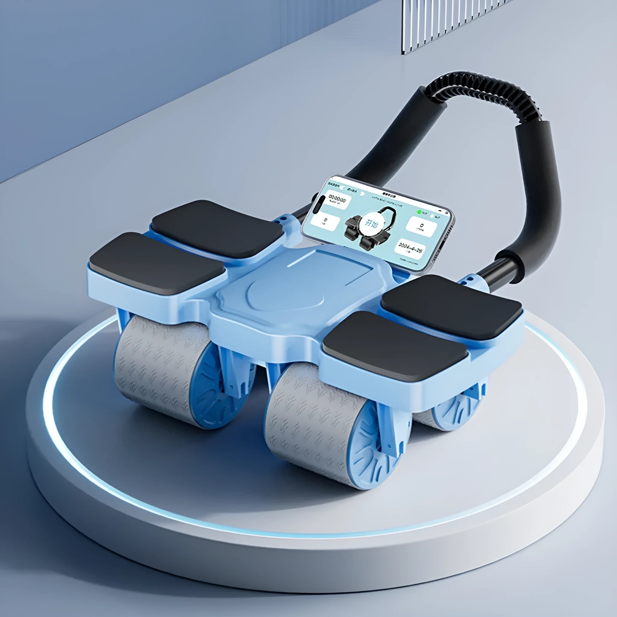 Automatic rebound abdominal wheel with four wheels in black, blue or orange colours