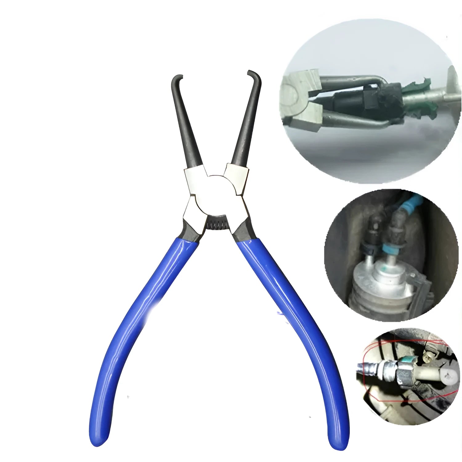 Caliper tubing pliers in iron with rubber handles, two sizes shown for fuel pipe connector removal