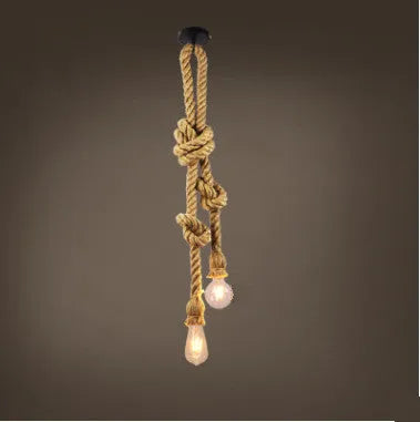 Hemp rope chandelier with grass vine body, single head, retro industrial style for bar restaurant loft