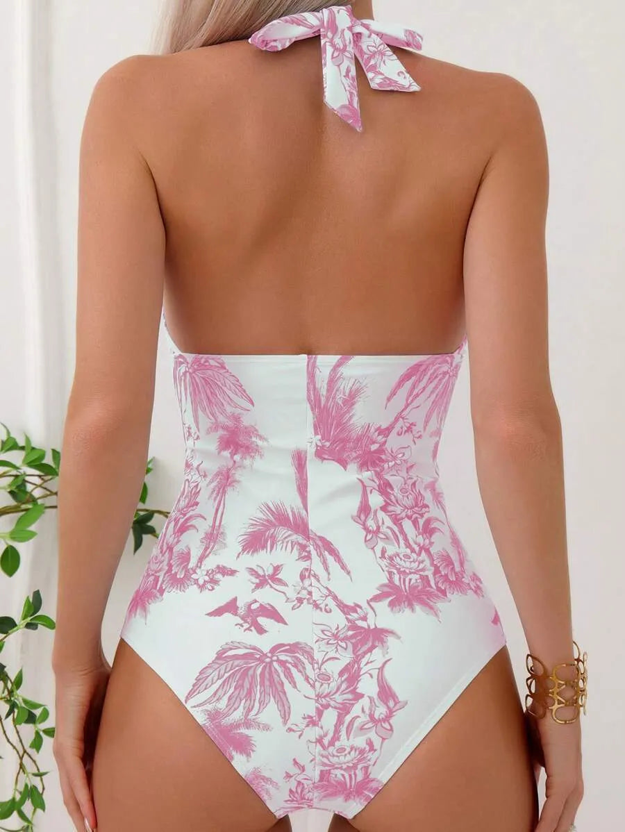 Women's printed V-neck one-piece swimsuit in multiple colours