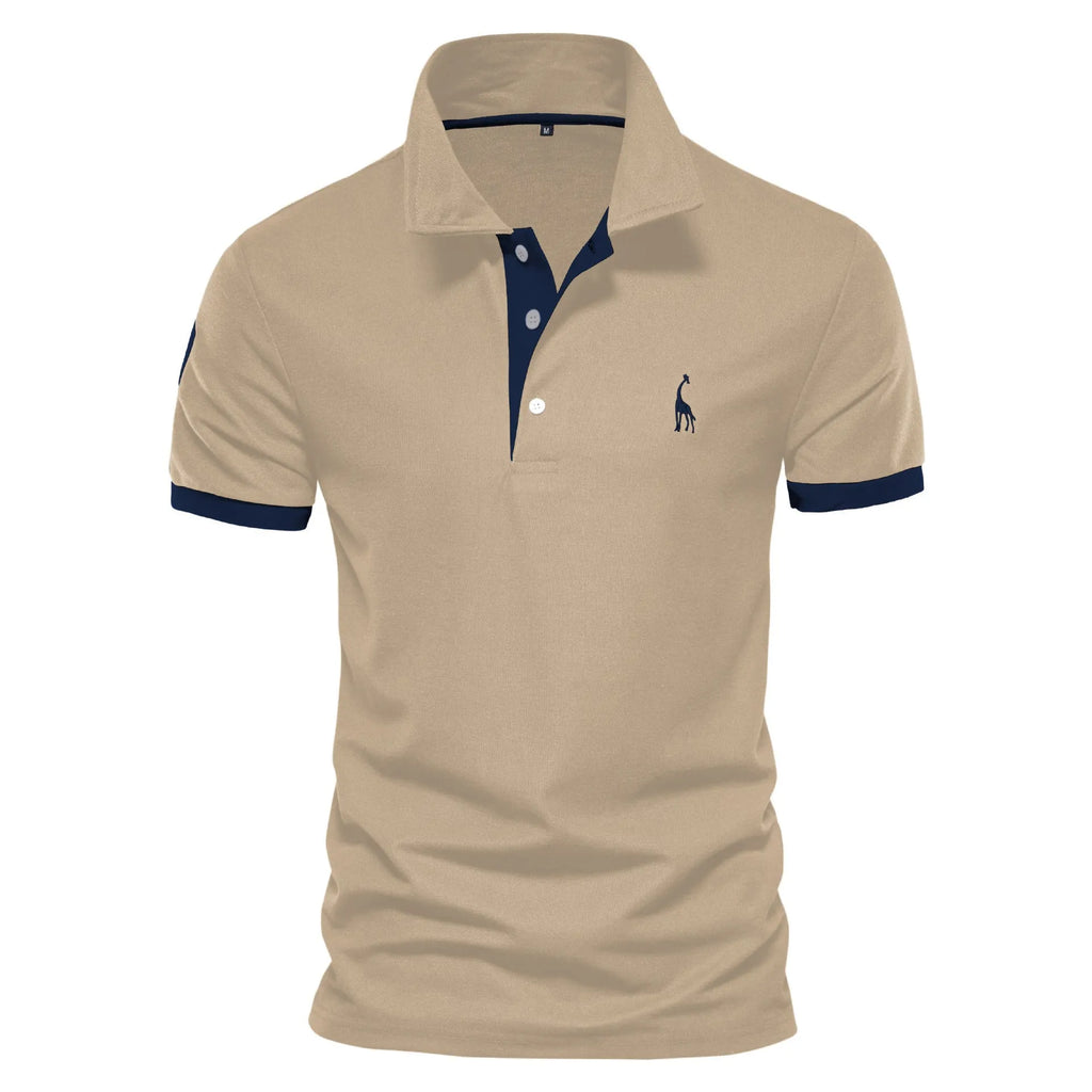 Men's slim fit short sleeve T-shirt with deer embroidery design in cotton blend fabric