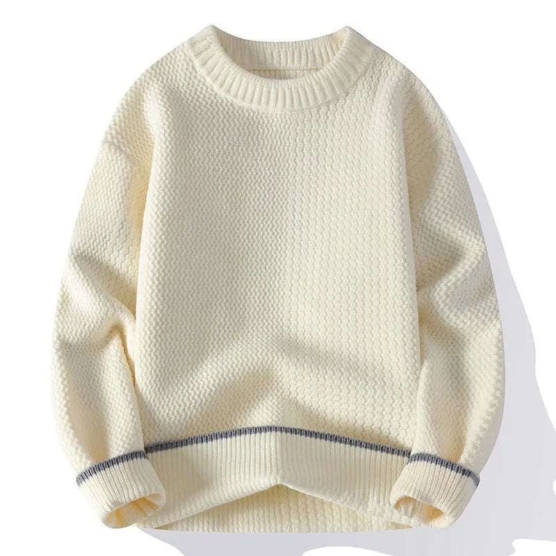 Men's grey casual pullover sweater with round neck and long sleeves