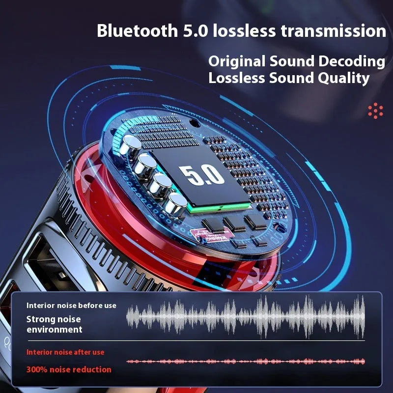 T23 Car MP3 Bluetooth Player with HY-66 PD Fast Charge variant, 1.2 inch display, ABS material, black colour, on a white background