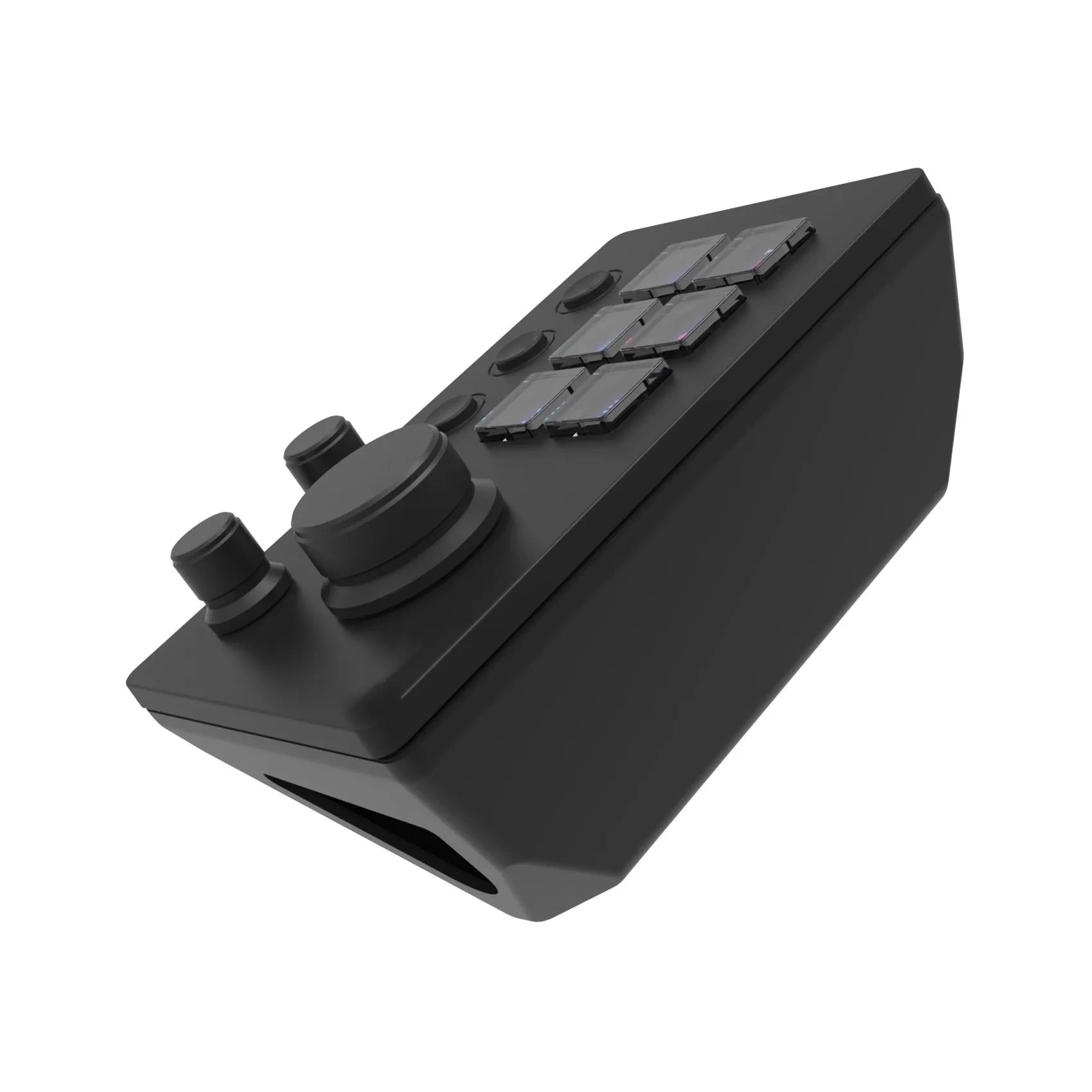 Black silicone numeric keypad with USB cable and mounting bracket on desk