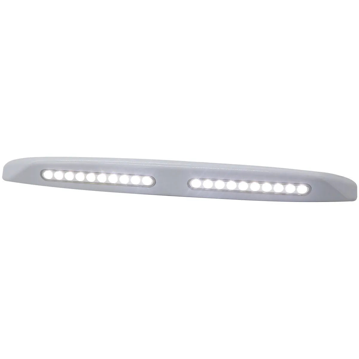 Silver aluminium caravan porch light with white LED mounted on exterior wall