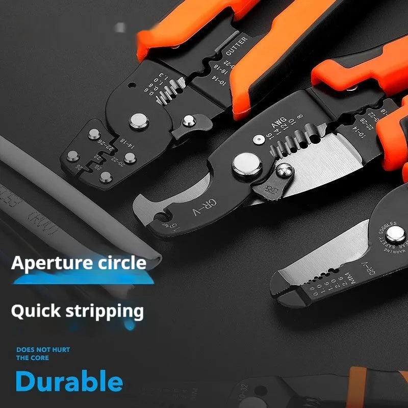 Automatic wire stripping pliers tool with professional steel construction for electrical cable preparation