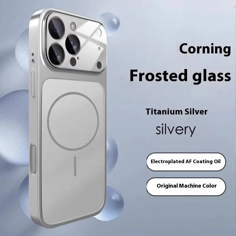 Tempered glass phone case for iPhone 15 with magnetic suction and frosted finish