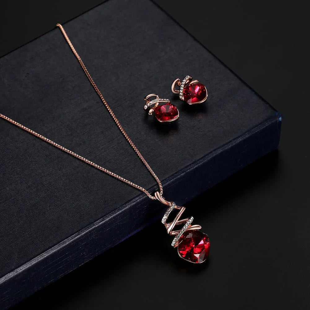 Women's bridal jewellery set with alloy necklace and earrings featuring water wave chain design