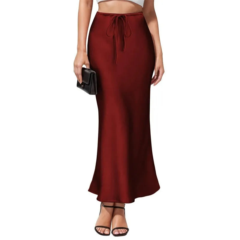 Women's Acetate Satin Asymmetric Skirt High Waist Irregular Solid Colour Skirt for Commute and Office Milky White Black Wine Red Navy Blue Maroon Dark Green S to XXL