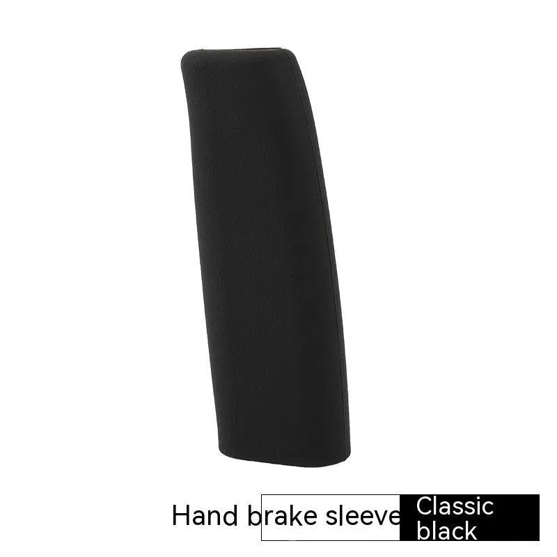 Universal silicone car handbrake sleeve in black, shown next to grey, beige, red, and blue colour options.
