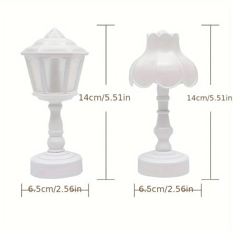 Retro pagoda-shaped small LED night lamp in light purple with geometric stereo design