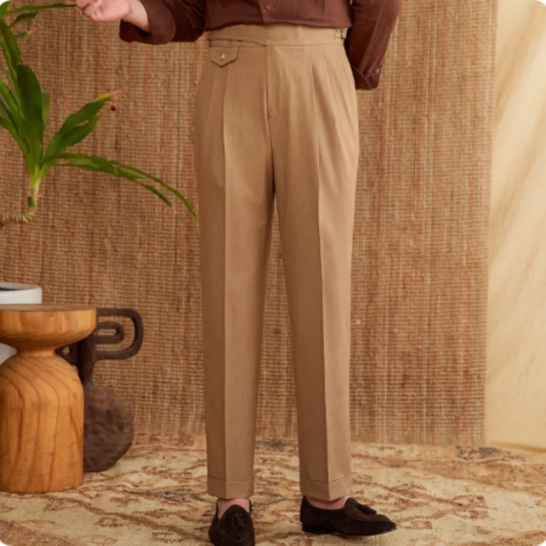 Men's slim fit straight leg trousers in wrinkle-resistant polyester fabric