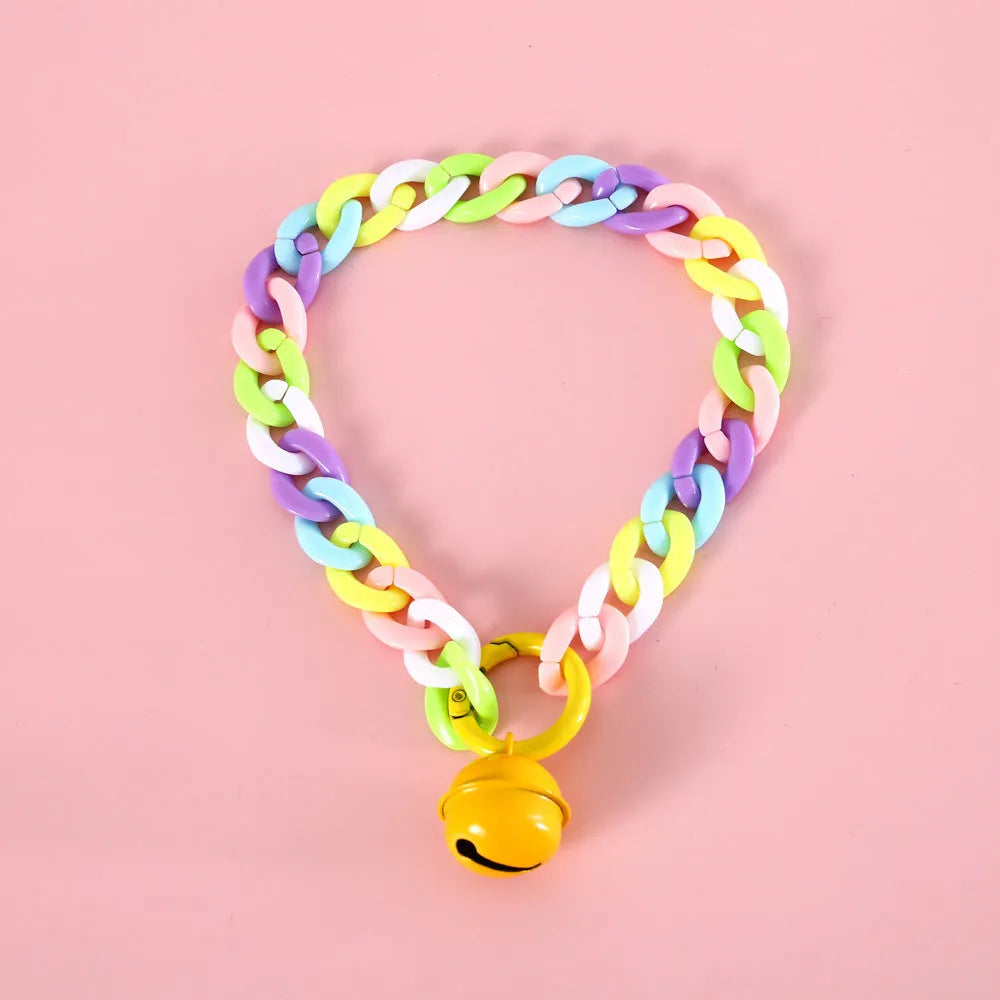 Plastic chain pet collar in macaron candy colours with adjustable sizing for special occasions