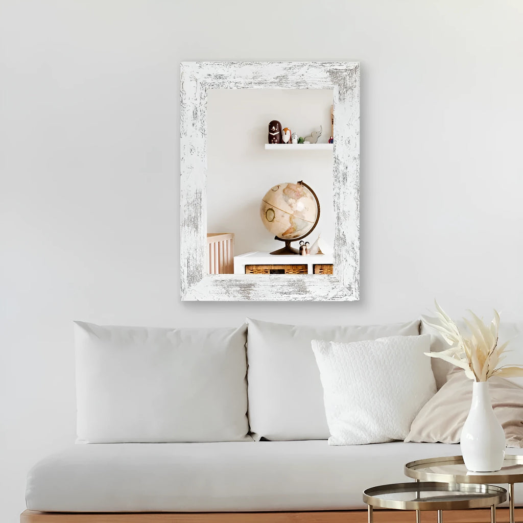 Wall-mounted retro Chinese style dressing mirror in small old white with MDF frame
