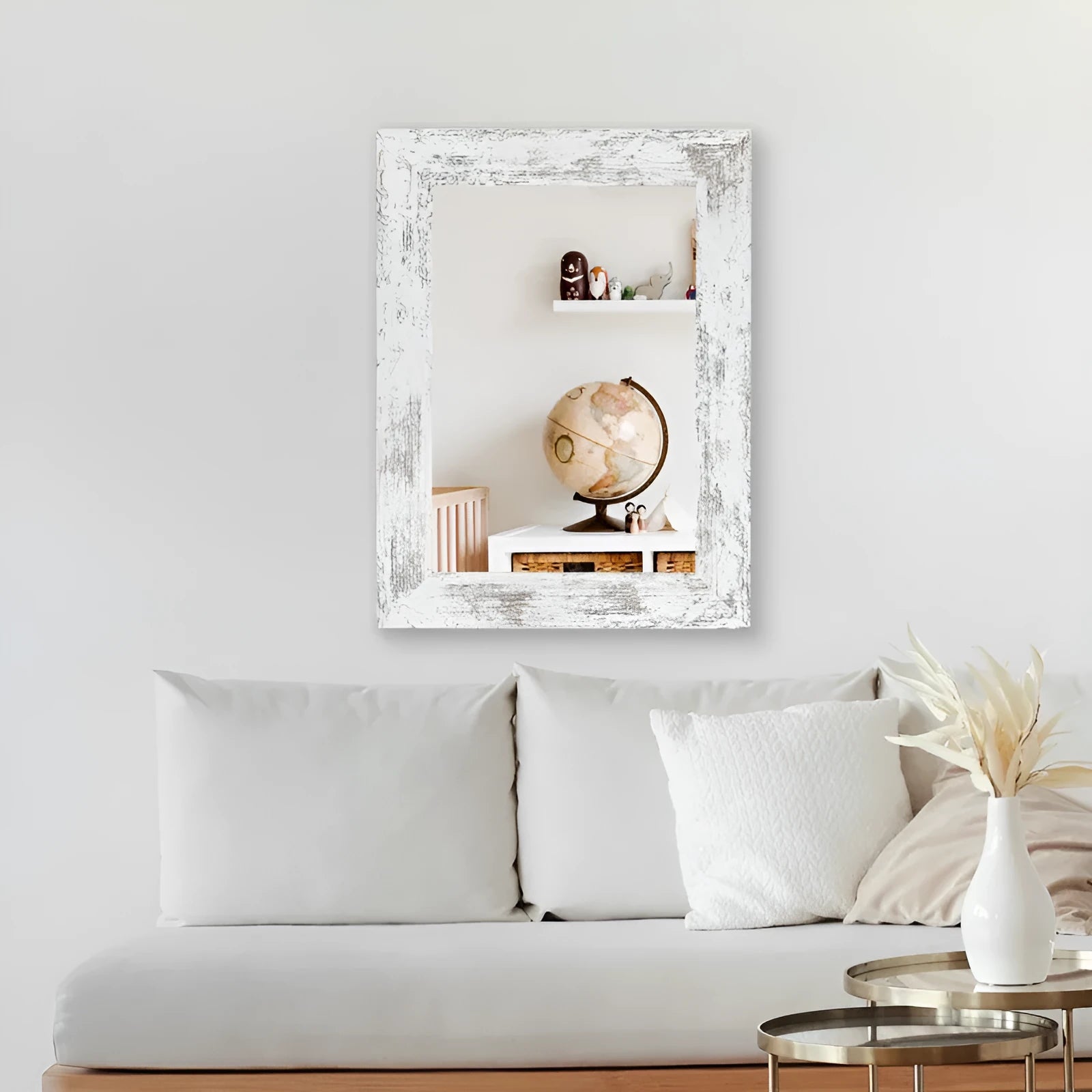 Wall-mounted retro Chinese style dressing mirror in small old white with MDF frame