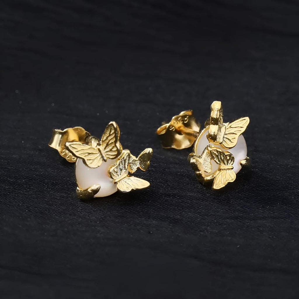 925 sterling silver butterfly stud earrings in gold or white gold colour finish.