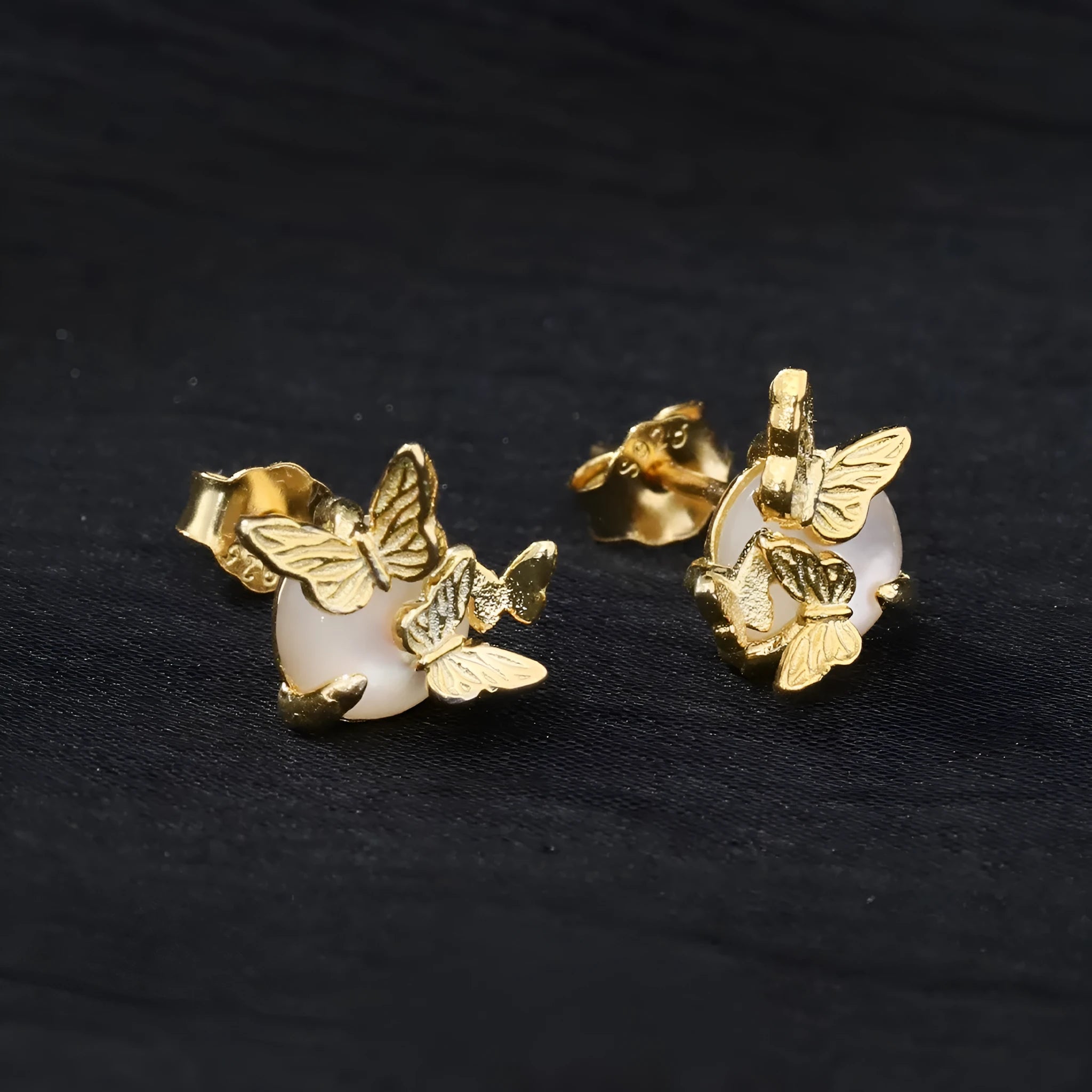 925 sterling silver butterfly stud earrings in gold or white gold colour finish.