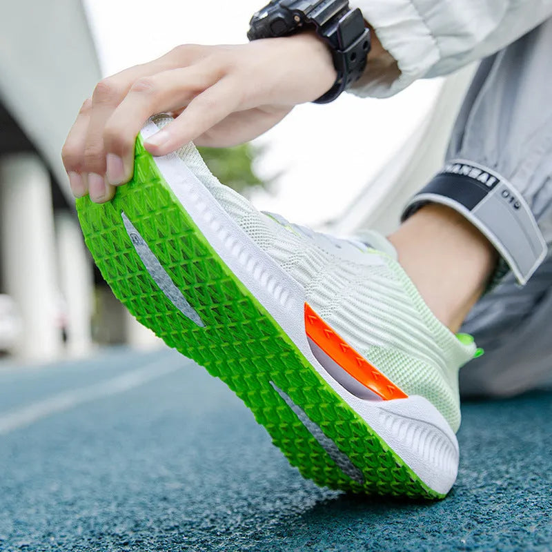 Men's blue casual sports mesh shoes with cloth upper and round toe design