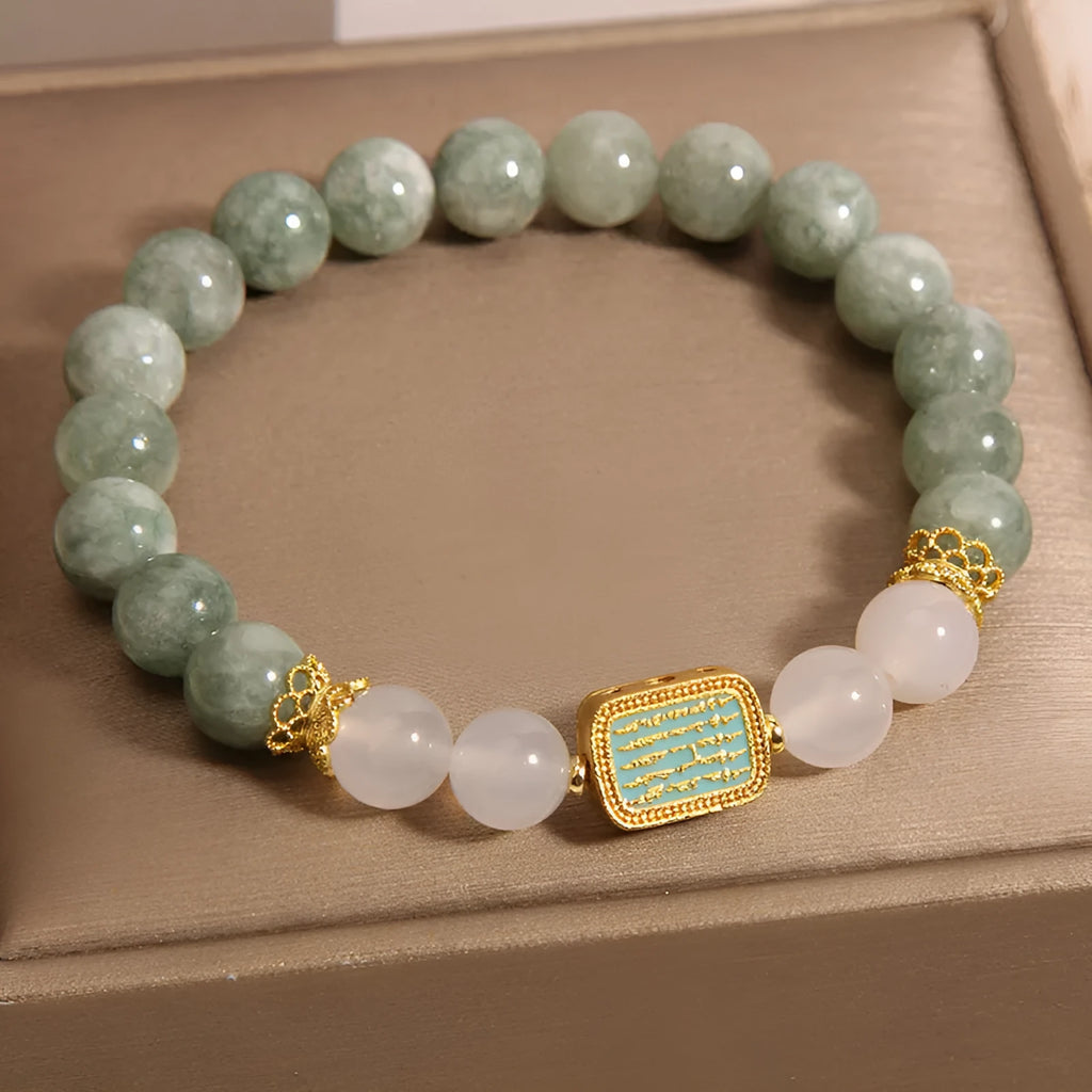 Natural oil green emerald crystal bracelet for women with five scriptures design elements