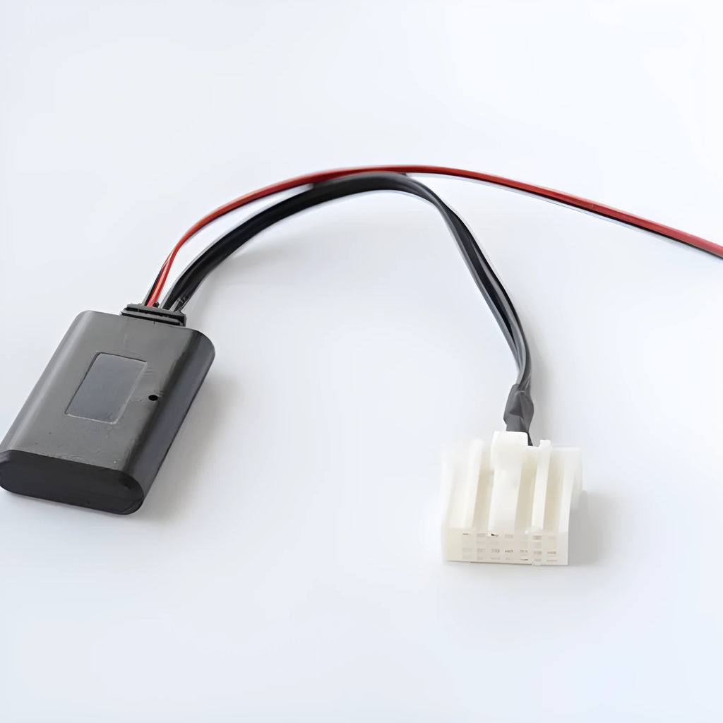 Black Bluetooth audio cable for Mazda cars with AUX connector and JieRui-BT 5908 chip.