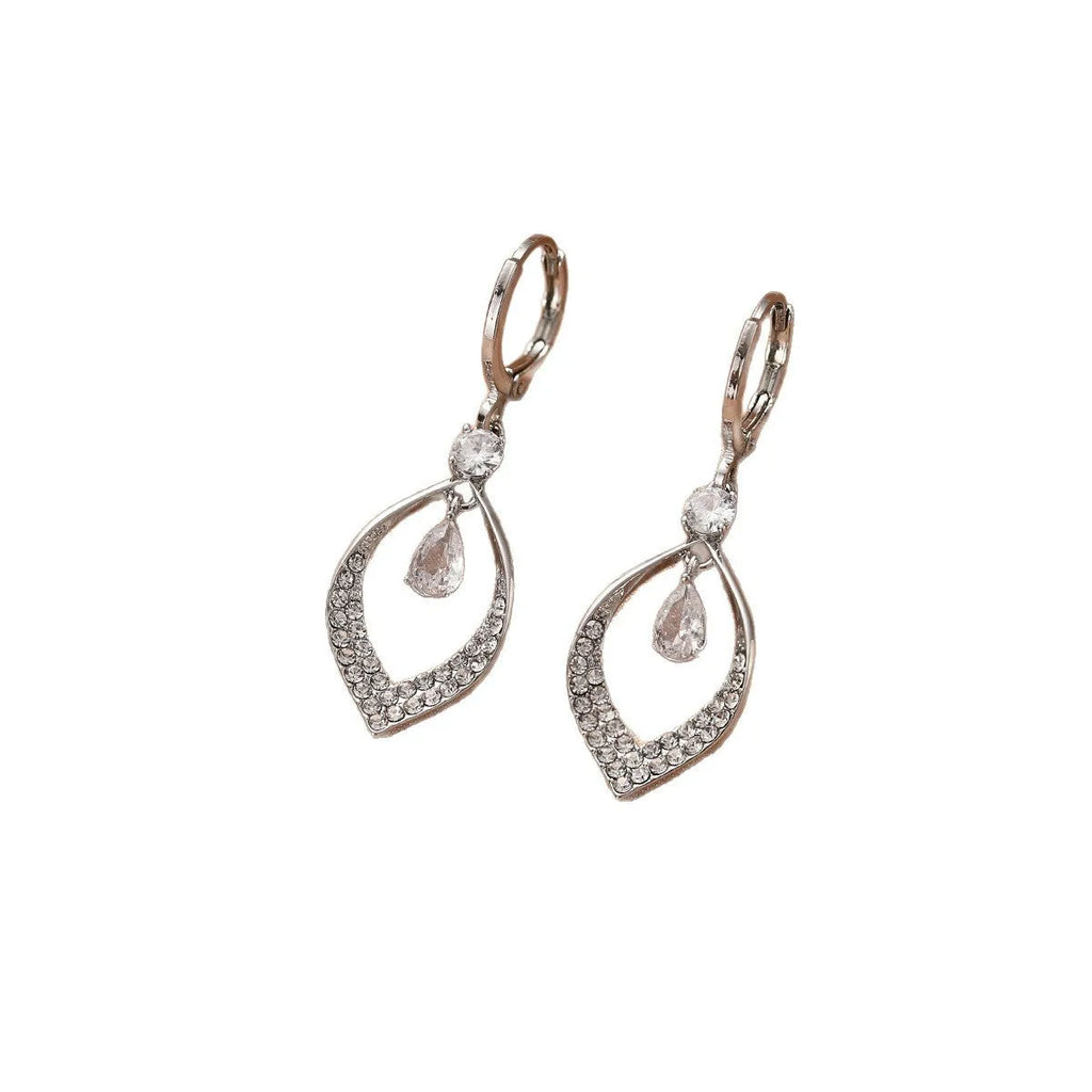 Copper zircon water drop tassel earrings with gold or silver electroplated buckles