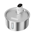 Stainless steel pet water fountain with constant temperature heating base for dogs and cats.
