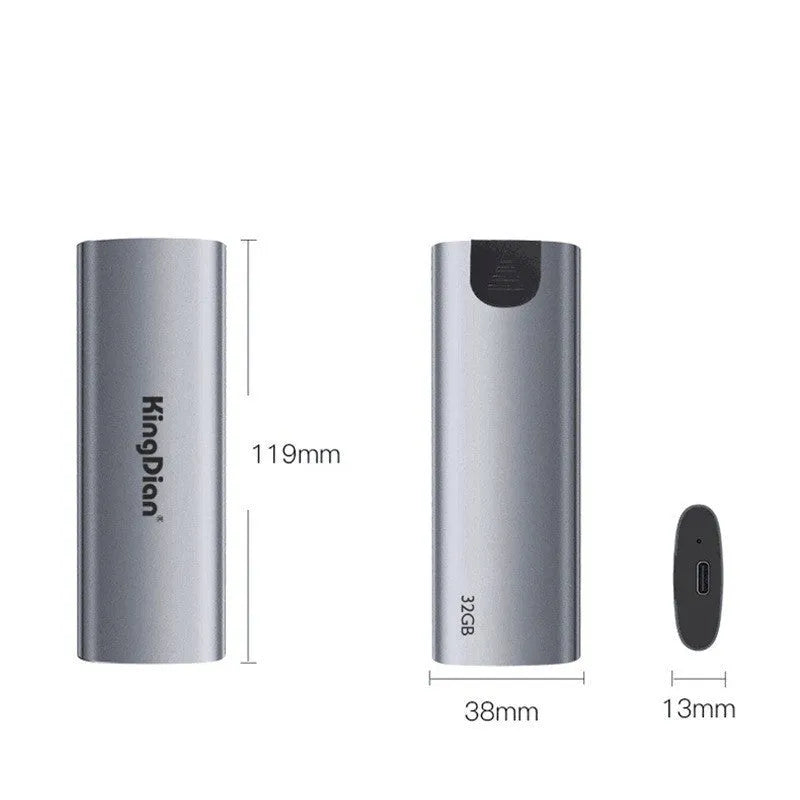 Grey USB3.0 mobile SSD for direct phone connection with capacity options from 120GB to 1TB