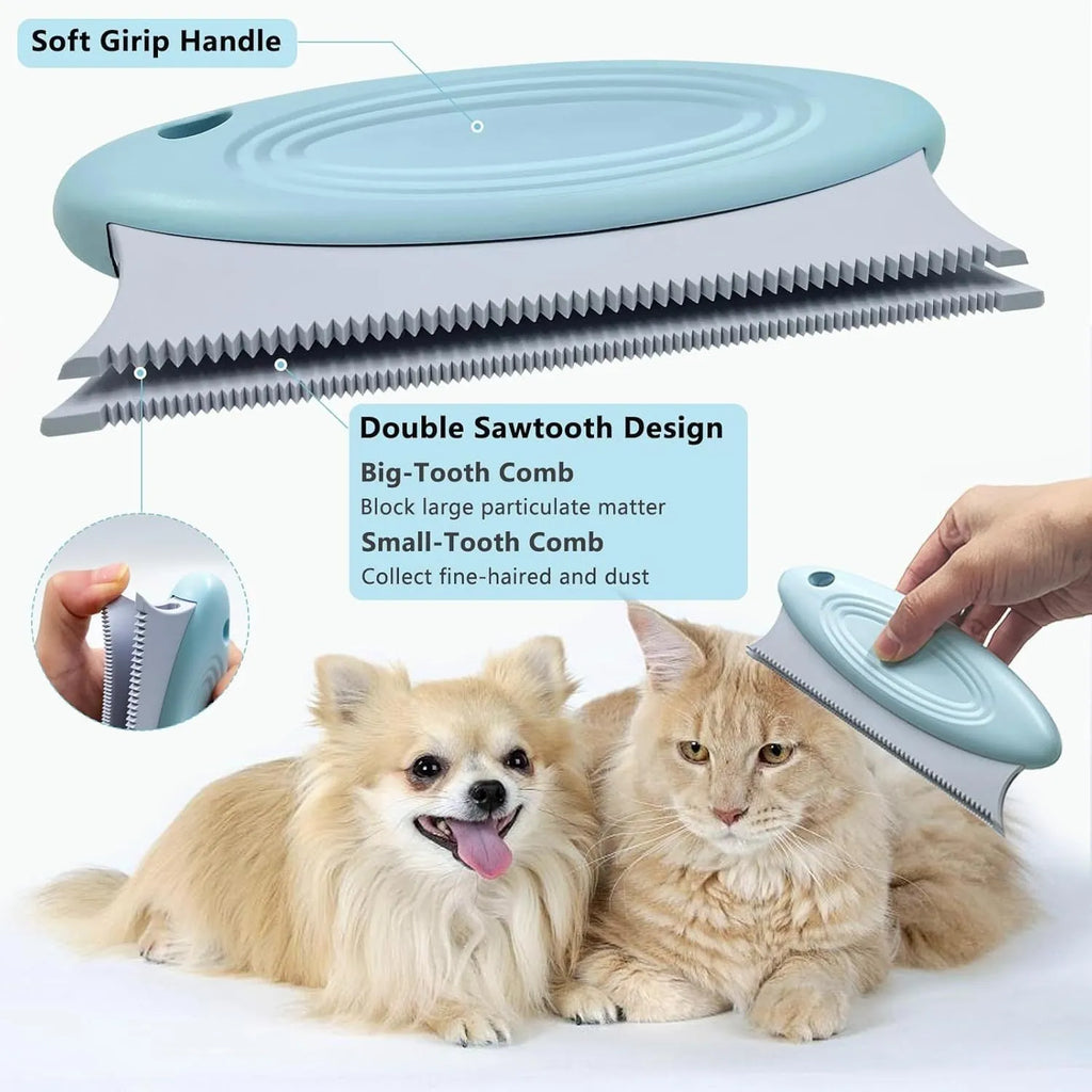 Three pet hair remover tools: metal lint brush, silicone brush, and round scraper for clothes sofa car cleaning