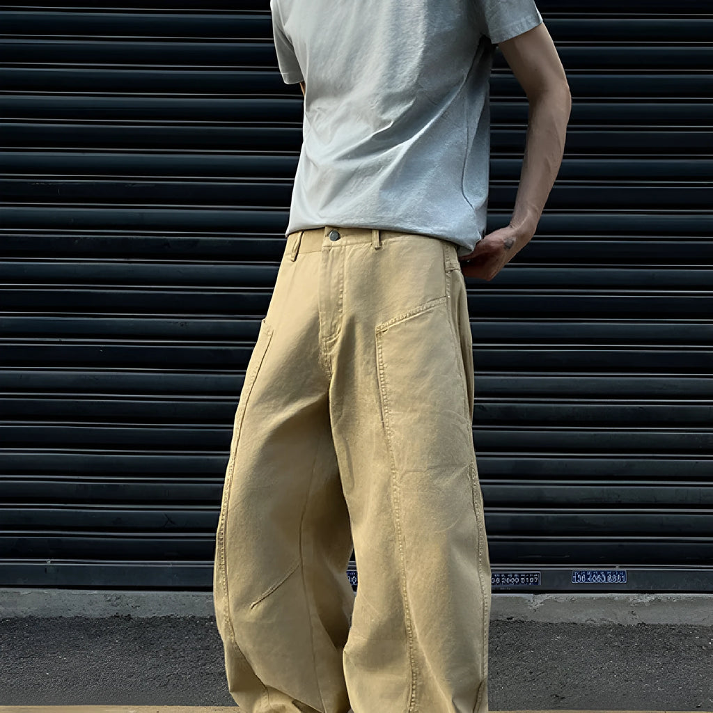 Men's casual cotton straight trousers in solid khaki colour from the front