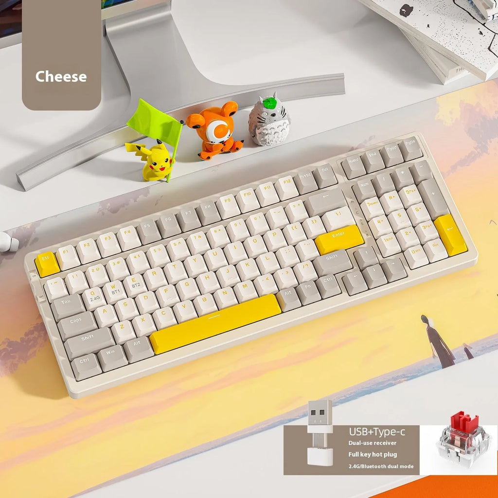 Bluetooth wireless mechanical keyboard with compact 39cm width and hot-swappable red linear switches