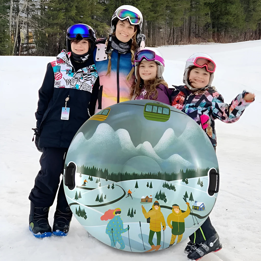 PVC winter ski ring toy with printed design for outdoor snow play