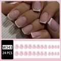 24 white plaid pattern fake nails arranged showing distinctive design