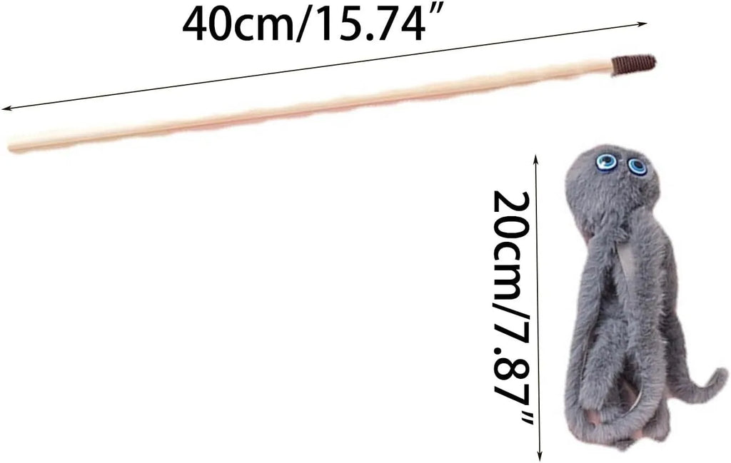 Furry octopus cat toy with eyes on 40cm flexible wand in choice of colours