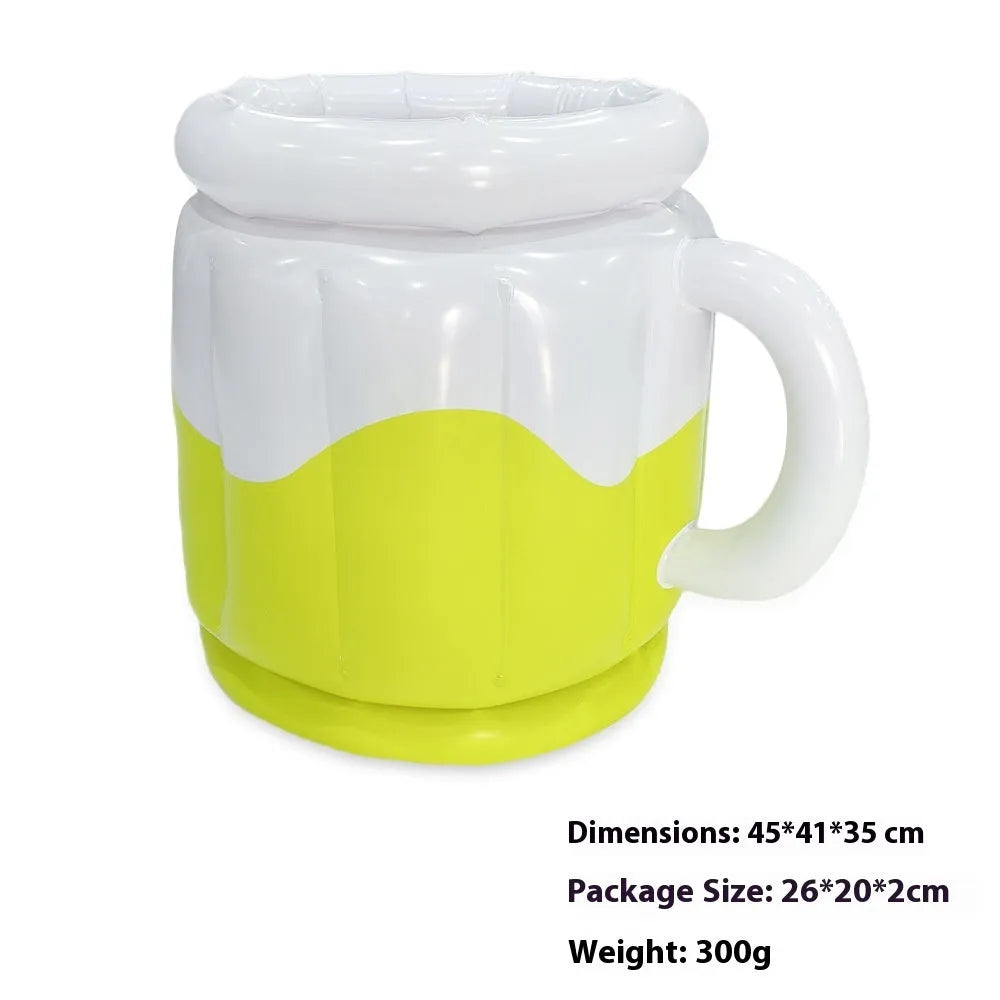 Yellow inflatable PVC ice bucket designed for beer steins cooling at outdoor events
