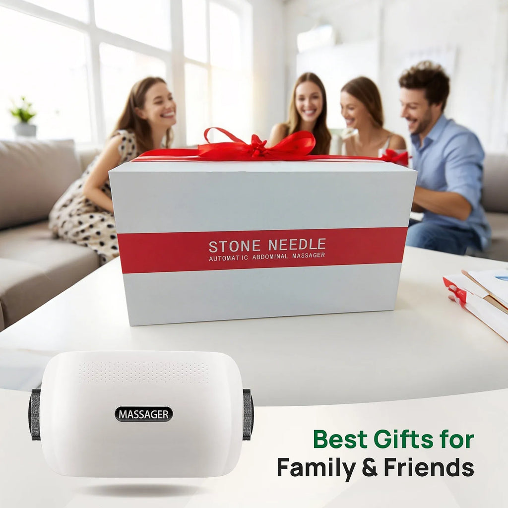 2025 smart bian stone abdominal massager with heat light wave therapy auto kneading dual turntable Type-C charging white