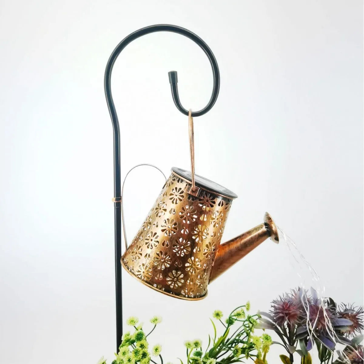 Solar kettle light in butterfly kettle colour, wrought iron, 210x100x140 mm, for outdoor courtyard use
