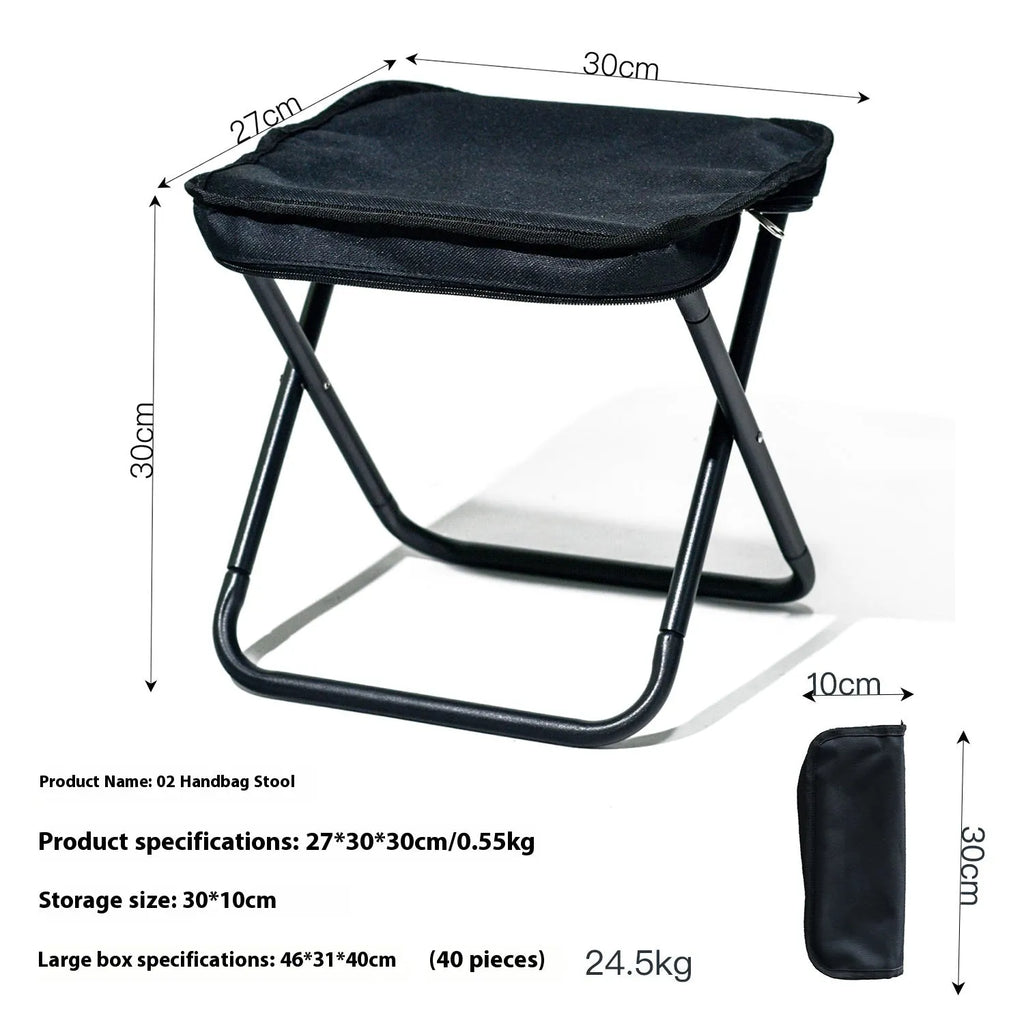 Foldable Oxford cloth camp stool shown in khaki colour with pencil box design for outdoor seating
