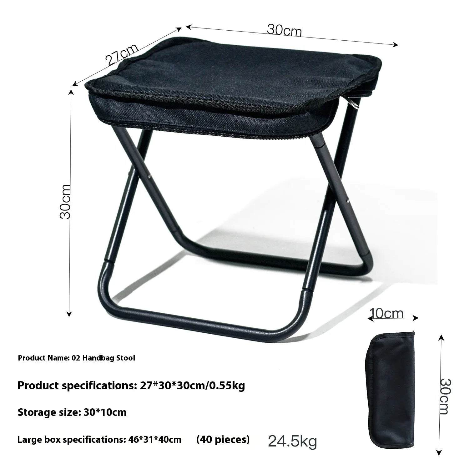 Foldable Oxford cloth camp stool shown in khaki colour with pencil box design for outdoor seating
