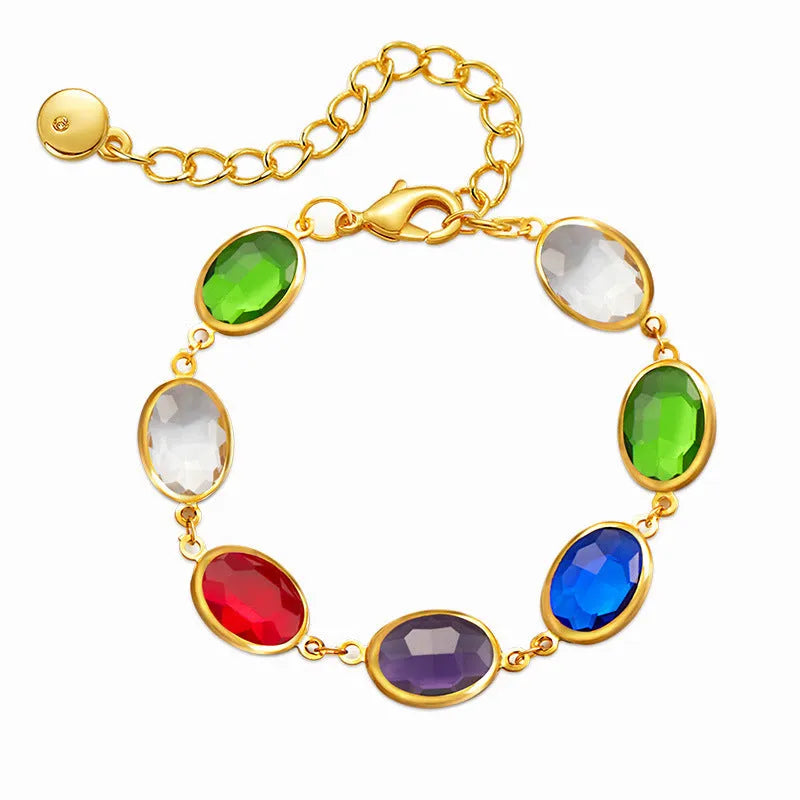 Copper inlay glass geometry bracelet with ellipse motif in blue green multicolor for women fashion OL style