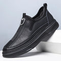 Men's solid colour casual leather shoes with round toe design in black and brown options
