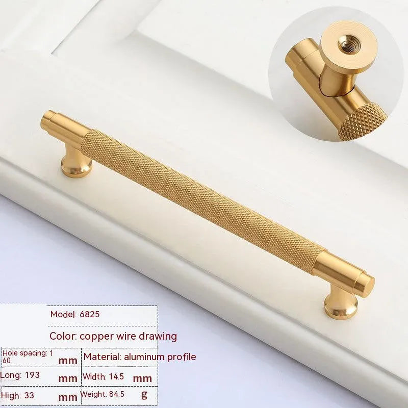 Brushed brass aluminium furniture handle with European light luxury style for wardrobe and drawer cabinets