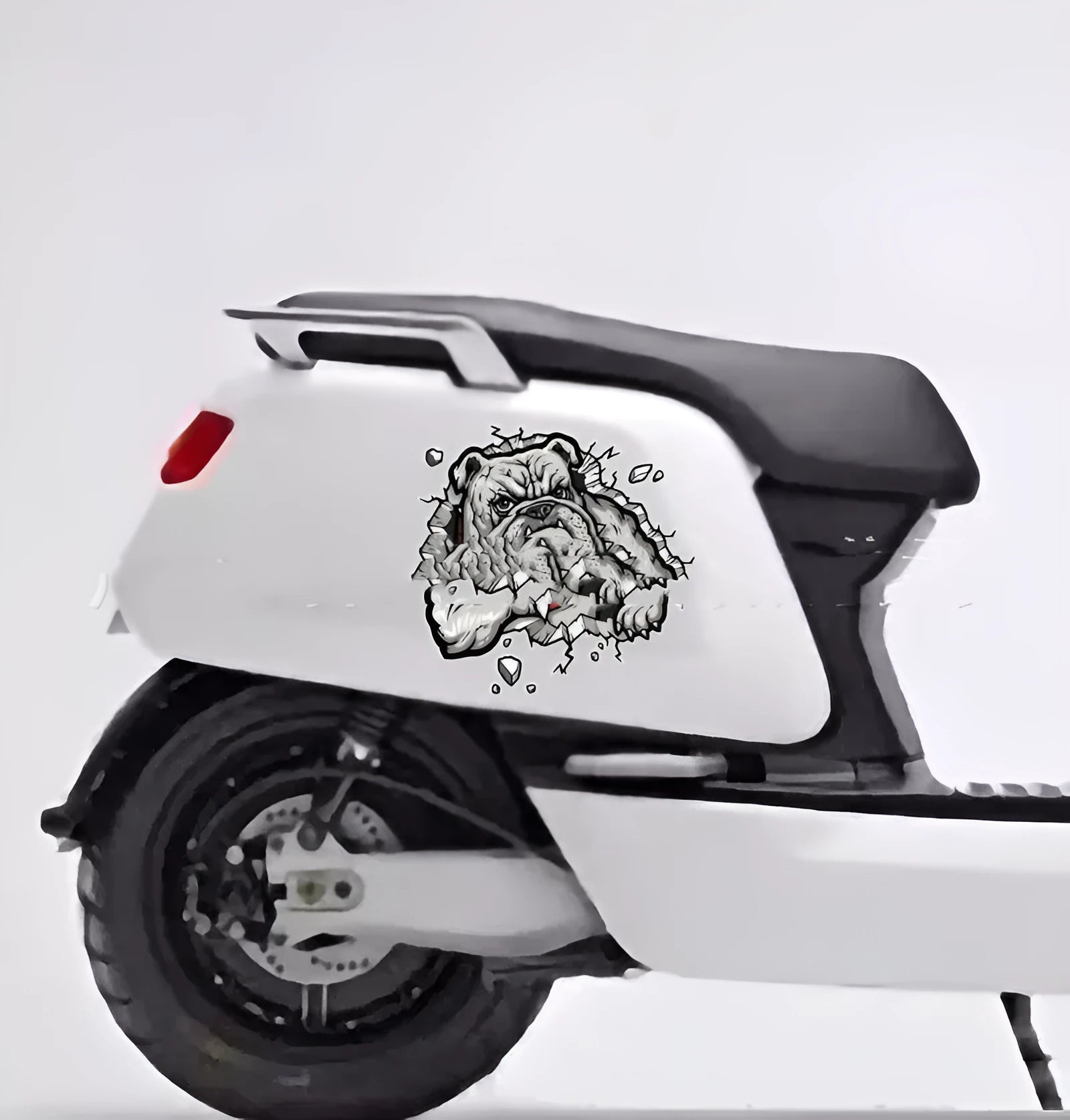 Quirky Ideas motorcycle decorative sticker dog pattern 17x17 cm gray paper bumper sticker on a dark surface