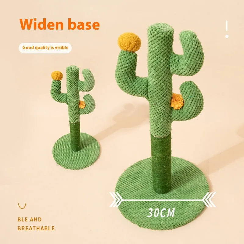 Cactus-shaped cat scratching climber and flat coconut tree scratch board made from cotton thread.