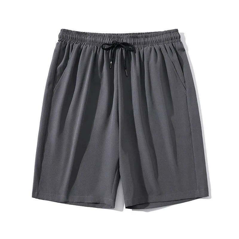Men's ice silk cropped sports pants in quick-drying nylon available in black, blue, grey, or khaki
