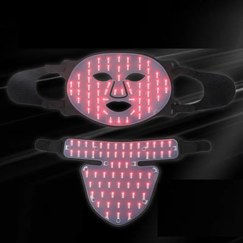LED photon rejuvenation beauty mask with neck piece, 240 lamp beads each, black colour, scarf set option