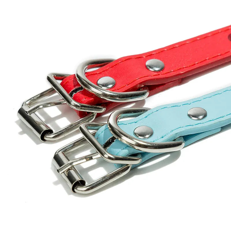 Colourful studded dog collar with metal spikes on a durable PU leather strap and alloy buckle