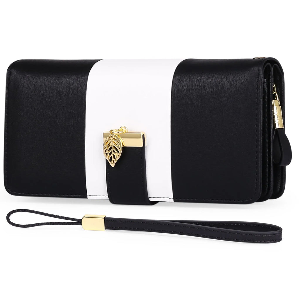 Anti-theft PU leather clutch handbag with lock opening in midnight black colour