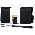 Anti-theft PU leather clutch handbag with lock opening in midnight black colour