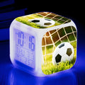 Children's square alarm clock with football cartoon pattern and mute alarm function